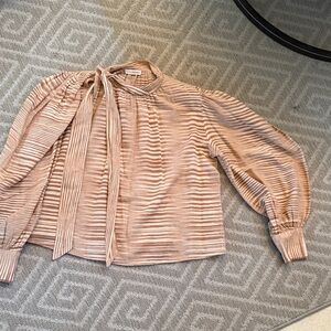 Ulla Johnson Dusty Blush Pleated Tie-Neck Blouse